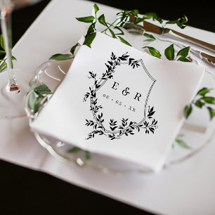 Serviette En Papier Monogramme Mariage de crête noire classique