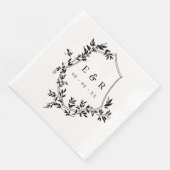 Serviette En Papier Monogramme Mariage de crête noire classique (Coin)