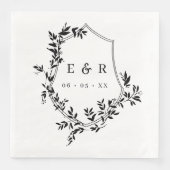 Serviette En Papier Monogramme Mariage de crête noire classique (Devant)