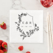 Serviette En Papier Monogramme Mariage de crête noire classique (En situation)