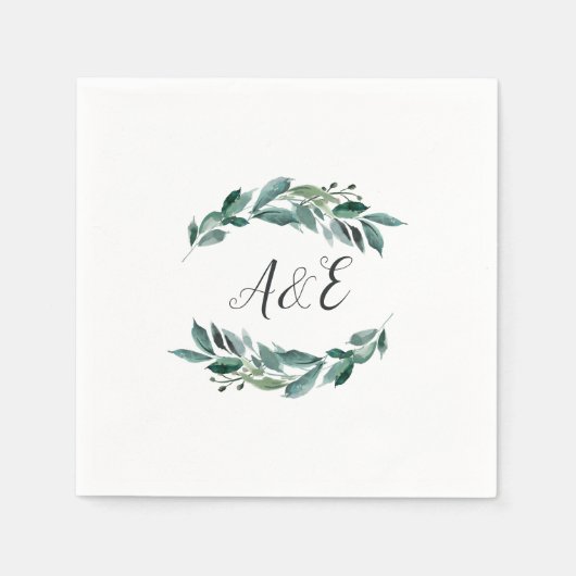 Serviette En Papier Monogramme Mariage de feuillage abondant (Devant)