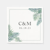 Serviette En Papier Monogramme Mariage de feuillage tropical (Devant)
