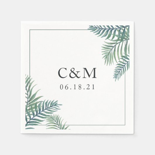 Serviette En Papier Monogramme Mariage de feuillage tropical (Devant)