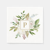 Serviette En Papier Monogramme Mariage de fleurs dorées (Devant)