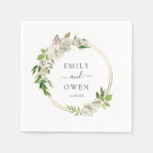 Serviette En Papier Monogramme Mariage de fleurs dorées Floral (Devant)