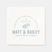 Serviette En Papier Monogramme Mariage de fleurs modernes | Dusty Blue (Devant)