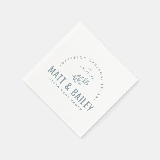 Serviette En Papier Monogramme Mariage de fleurs modernes | Dusty Blue (Coin)