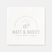 Serviette En Papier Monogramme Mariage de fleurs modernes | Gris (Devant)