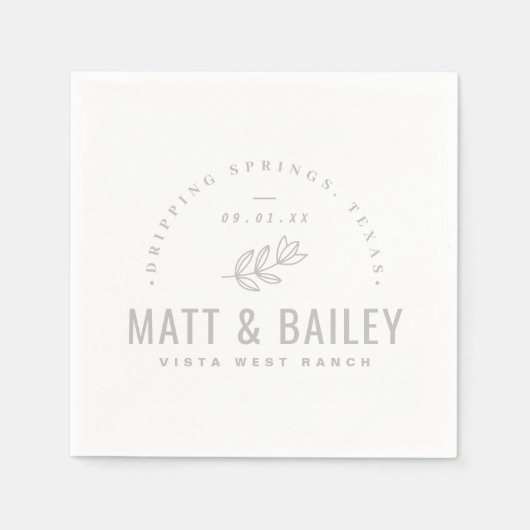 Serviette En Papier Monogramme Mariage de fleurs modernes | Gris (Devant)