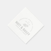 Serviette En Papier Monogramme Mariage de fleurs modernes | Gris (Coin)