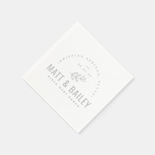 Serviette En Papier Monogramme Mariage de fleurs modernes | Gris (Coin)