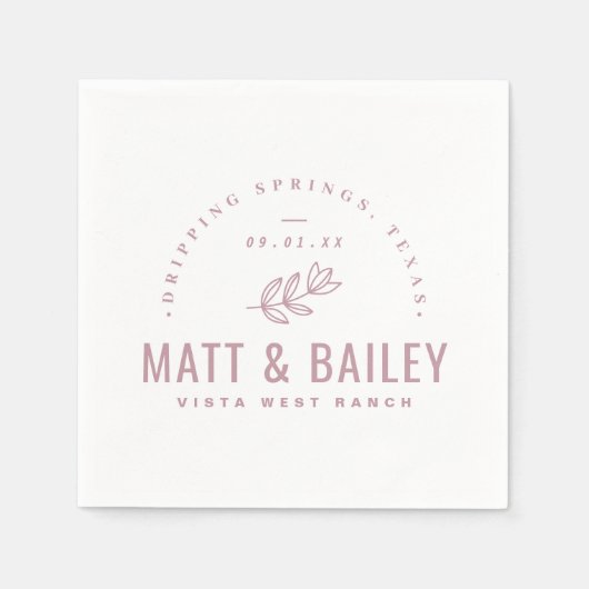 Serviette En Papier Monogramme Mariage de fleurs modernes | Mauve (Devant)