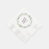 Serviette En Papier Monogramme Mariage de germe vert violet rustique (Coin)