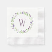 Serviette En Papier Monogramme Mariage de germe vert violet rustique (Devant)