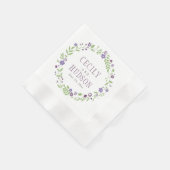 Serviette En Papier Monogramme Mariage de germe vert violet rustique (Coin)