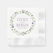 Serviette En Papier Monogramme Mariage de germe vert violet rustique (Devant)