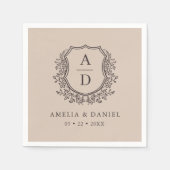 Serviette En Papier Monogramme Mariage de la crête de couleur neutre f (Devant)