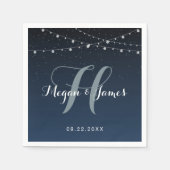 Serviette En Papier Monogramme Mariage de nuit étoilé bleu marine (Devant)