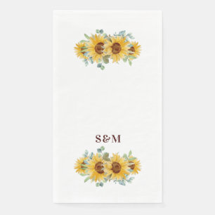 Serviette En Papier Monogramme Mariage de tournesol rustique