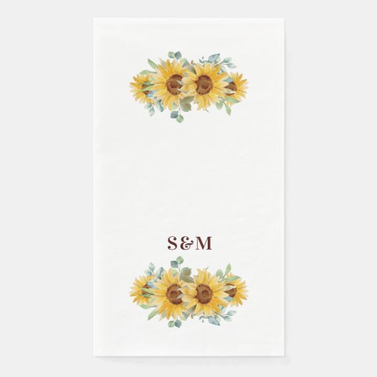 Serviette En Papier Monogramme Mariage de tournesol rustique (Devant)