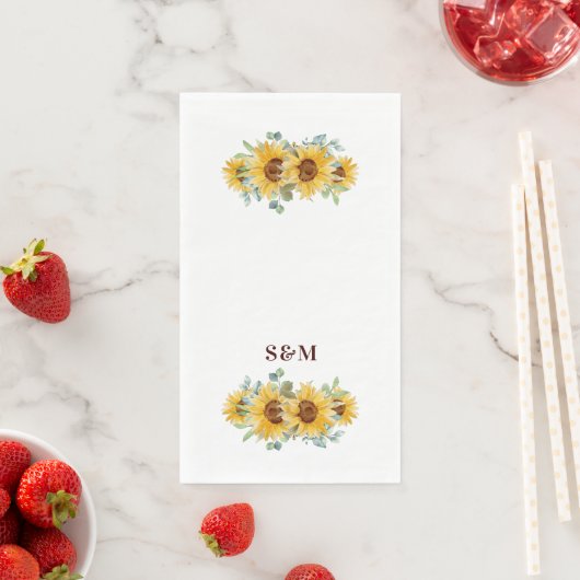 Serviette En Papier Monogramme Mariage de tournesol rustique (En situation)
