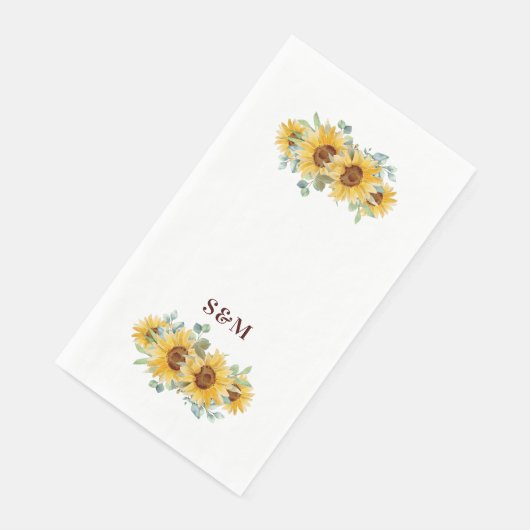 Serviette En Papier Monogramme Mariage de tournesol rustique (Coin)