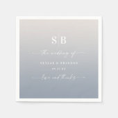Serviette En Papier Monogramme Mariage doux Ombre Dusty Blue & Gardeni (Devant)