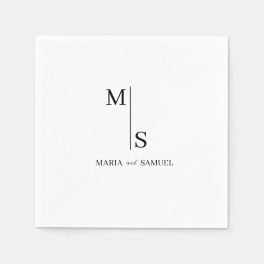 Serviette En Papier Monogramme mariage Élégant Simple Minimaliste (Devant)