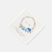 Serviette En Papier Monogramme Mariage en bois floral bleu vif (Coin)