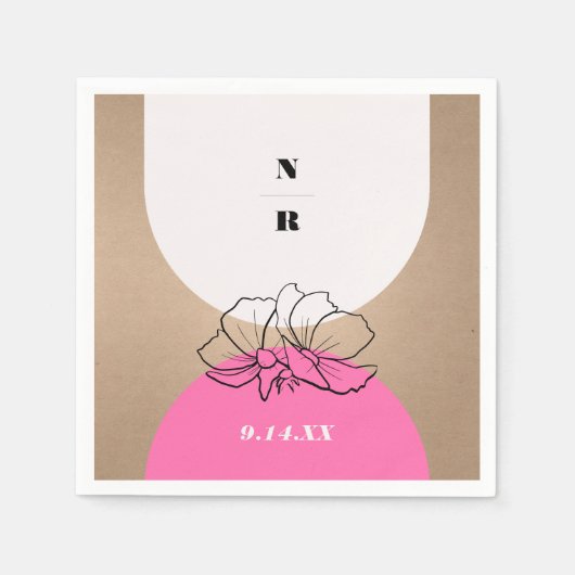 Serviette En Papier Monogramme Mariage floral Arche rose (Devant)