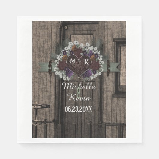 Serviette En Papier Monogramme Mariage Floral Automne Rustique (Devant)
