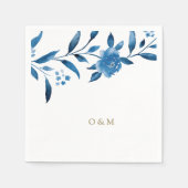 Serviette En Papier Monogramme Mariage floral bleu (Devant)
