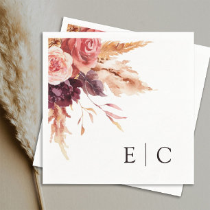 Serviette En Papier Monogramme Mariage floral de Terracotta Bourgogne