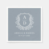 Serviette En Papier Monogramme Mariage Floral Dusty Blue Crest (Devant)