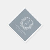 Serviette En Papier Monogramme Mariage Floral Dusty Blue Crest (Coin)
