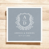 Serviette En Papier Monogramme Mariage Floral Dusty Blue Crest