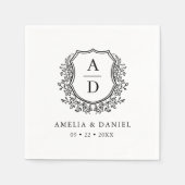 Serviette En Papier Monogramme Mariage Floral Noir Blanc (Devant)