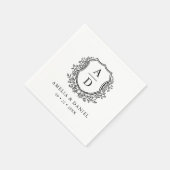 Serviette En Papier Monogramme Mariage Floral Noir Blanc (Coin)
