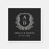 Serviette En Papier Monogramme Mariage Floral Noir Blanc (Devant)