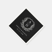 Serviette En Papier Monogramme Mariage Floral Noir Blanc (Coin)