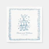 Serviette En Papier Monogramme Mariage français à main bleue (Devant)