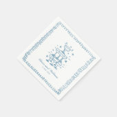 Serviette En Papier Monogramme Mariage français à main bleue (Coin)