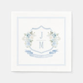 Serviette En Papier Monogramme Mariage français de la crête florale bl (Devant)