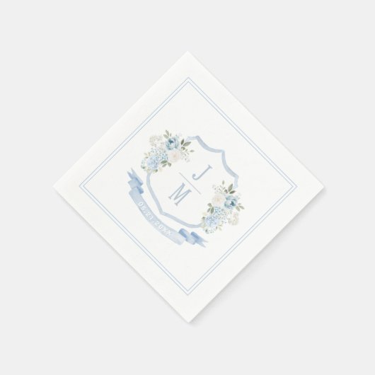 Serviette En Papier Monogramme Mariage français de la crête florale bl (Coin)