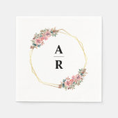 Serviette En Papier Monogramme Mariage géométrique Floral Gold (Devant)