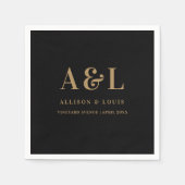 Serviette En Papier Monogramme mariage minimaliste Black Gold (Devant)