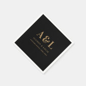 Serviette En Papier Monogramme mariage minimaliste Black Gold (Coin)