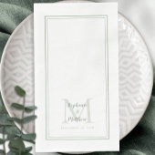Serviette En Papier Monogramme Mariage moderne Noms et Date Sage Vert