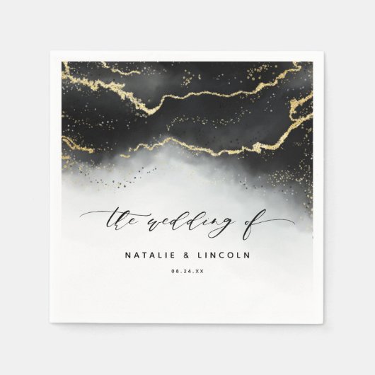Serviette En Papier Monogramme Mariage Moody Noir Ombre Mist Ethereal (Devant)