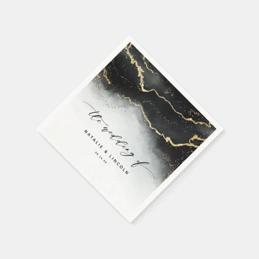 Serviette En Papier Monogramme Mariage Moody Noir Ombre Mist Ethereal (Coin)